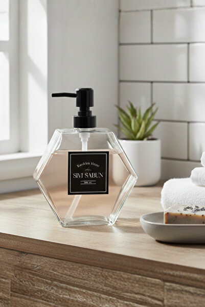 Homerest Altıgen Cam Sıvı Sabunluk, 500 ml Pinterest Cam Sabunluk, Cam Sıvı S...