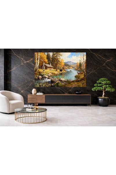 VeliumCraft Tablou Canvas Cabana ideala 34, 80 x 50 cm, natura, peisaj, stil pictura, sasiu de lemn