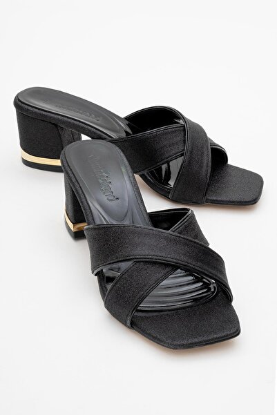 CCWAY AYAKKABI Γυναικείες παντόφλες με τακούνι και χιαστί λουράκια ΜΑΥΡΟ ΚΑΜΠ...