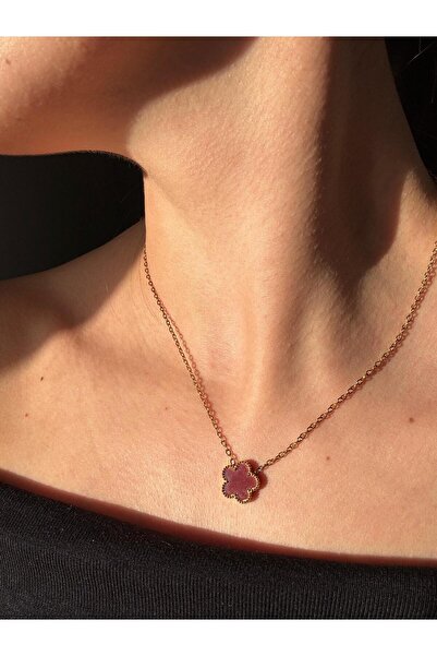 AJE JEWELRY Borda Renk Tekli Yonca Kolye