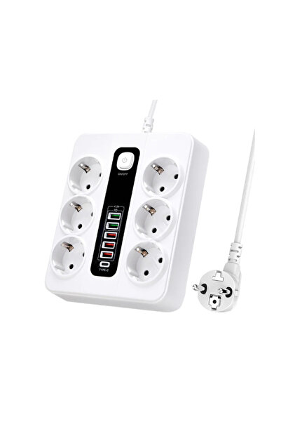 O.M.D Power Strip with 6 Sockets and 4 USB Ports, Type C, 3M