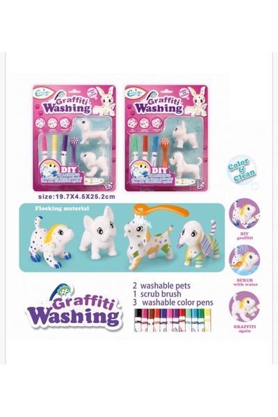 trendyhome Set creativ de colorat – 2 figurine de animale, 3 markere colorate...