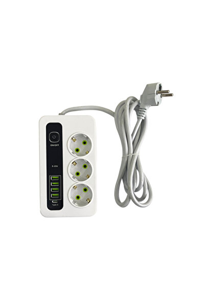 O.M.D Power Strip with 3 Sockets and 4 USB Ports, Type C, 3M