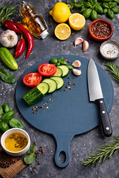 Open Home Concept Anthracite Round Non-Slip, Stain-Resistant Cutting Board fo...