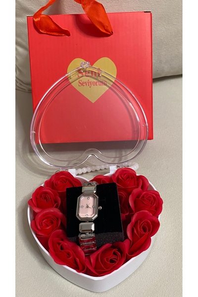 T-GOER Sevgililere Özel Kalpli Güllü Kutulu Saat Hediye Seti