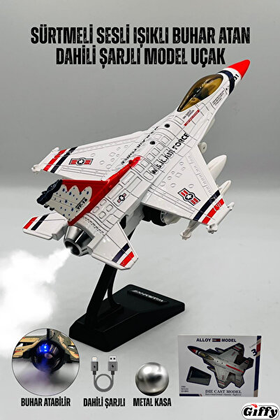 giffy Oyuncak Model Uçak Dahili Şarjlı Buhar Atabilen Işıklı Sesli Standlı Sü...