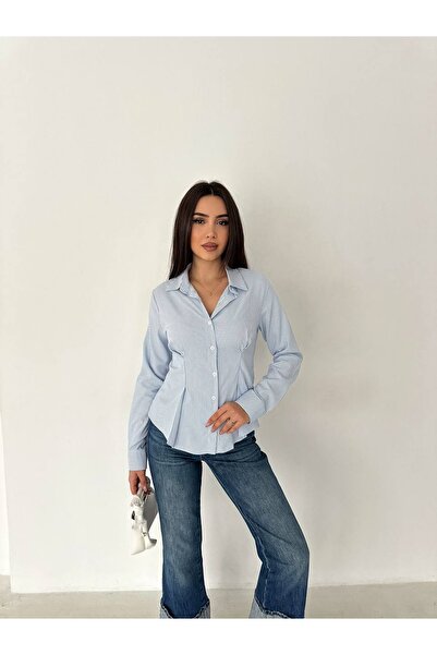 CARLA MARA Slim Fit Buttoned Striped Shirt with Pencil Detail