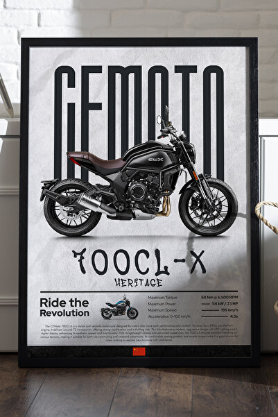 Duvarda CFMOTO 700 CL-X Heritage Μαύρη αφίσα με ξύλινο πλαίσιο, διακοσμητικός...