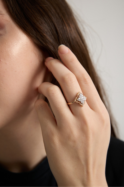 ELANTHEA 925 Ayar Gümüş & Rose Altın Kaplama Yonca Tasarım Yüzük