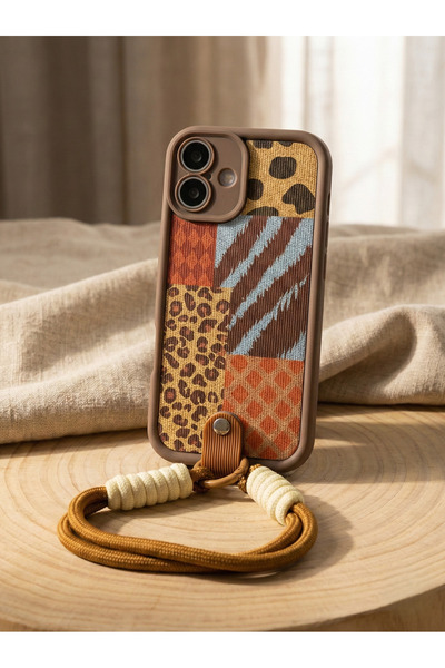 OSG iPhone 16 Uyumlu Leopar Desenli Bileklikli Premium Kamera Korumalı Telefo...