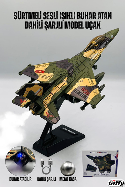 giffy Oyuncak Model Uçak Dahili Şarjlı Buhar Atabilen Işıklı Sesli Standlı Sü...