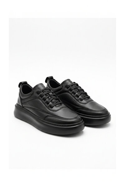 Men's Black Genuine Leather Sneaker - Ultra Lightweight Eva Sole Casual Sports Shoes MRT26012021