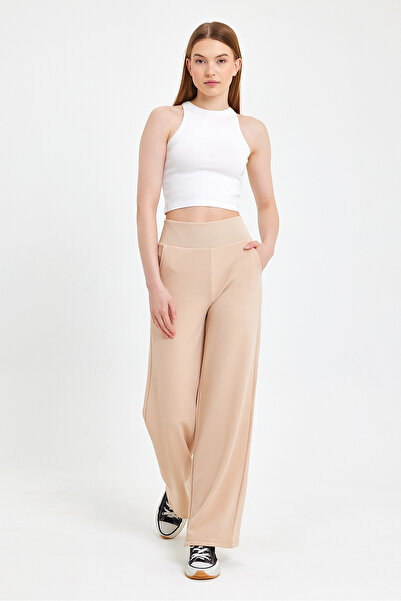 TREND KOMBİN Women's Corset Belted Loose Cut Crepe Trousers