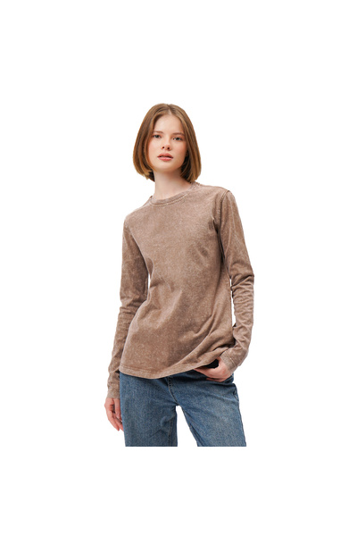 Mod Kids Longsleeve Damski 100% Bawełna Stonewash Luźny Krój Beż Rozmiar 4XL