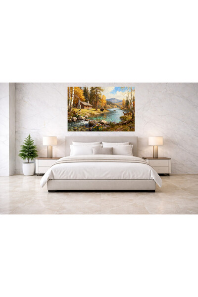 VeliumCraft Tablou Canvas Cabana ideala 34, 80 x 50 cm, natura, peisaj, stil pictura, sasiu de lemn