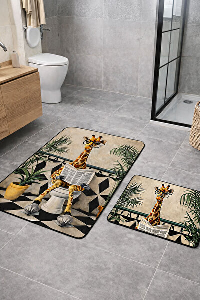 Nihai Ev Dijital Kaymaz Yıkanabilir İkili Zürafa Modern Banyo Paspası Banyo H...