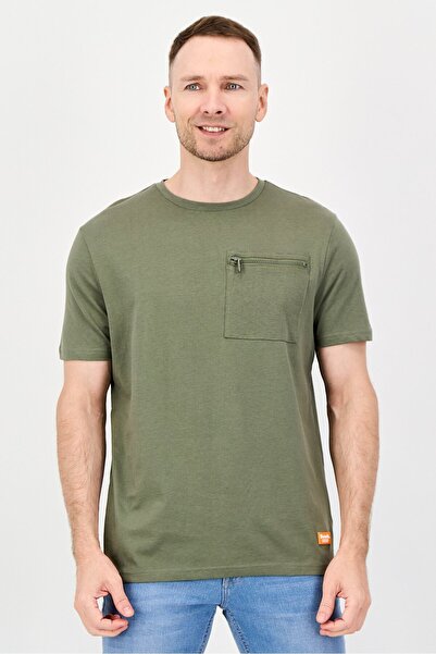 BENCH Men Crew Neck Short Sleeve Brand Logo T-Shirts, Olive