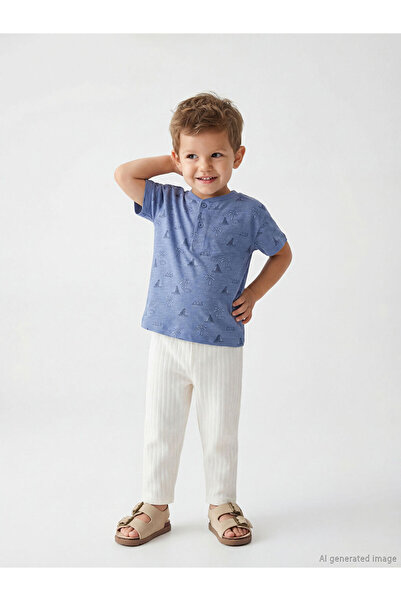LC Waikiki Lcw Baby Navy Blue Patterned Baby Boy T-Shirt and Pants