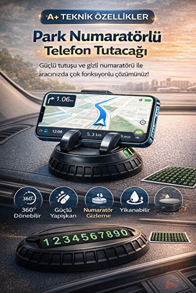 HGROUP Numaratörlü Telefon Tutacağı 360° Dönebilir Güçlü Yapışkanlı Araç İçi ...