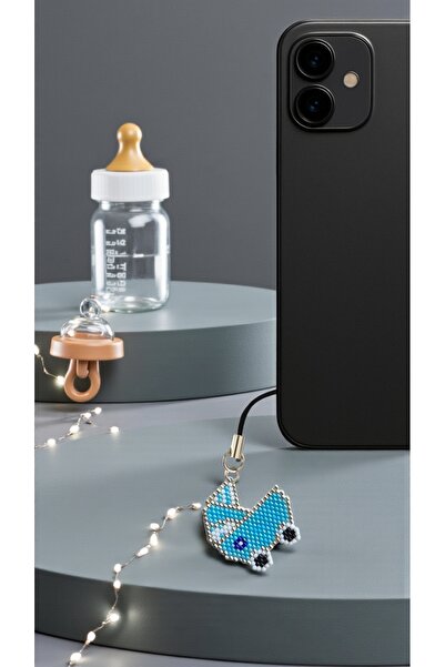 SEARD حلية هاتف لعربة الأطفال مصنوعة يدويًا من خرز ميوكي باللون الأزرق - تشارم 1