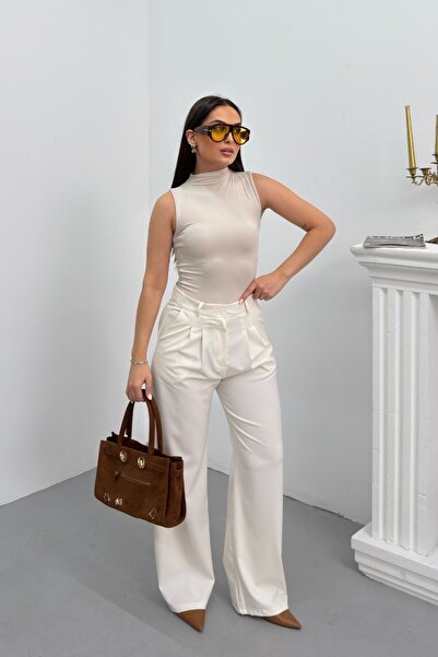 spirituel Women's Trousers with Lace-Up Waist, Pleated Detail, Double Pockets...