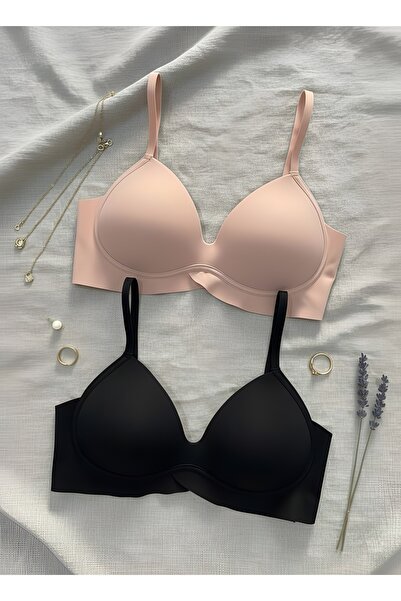 Maly Love Women's 2-Pack Black and Pink Laser Cut Supportive Bra