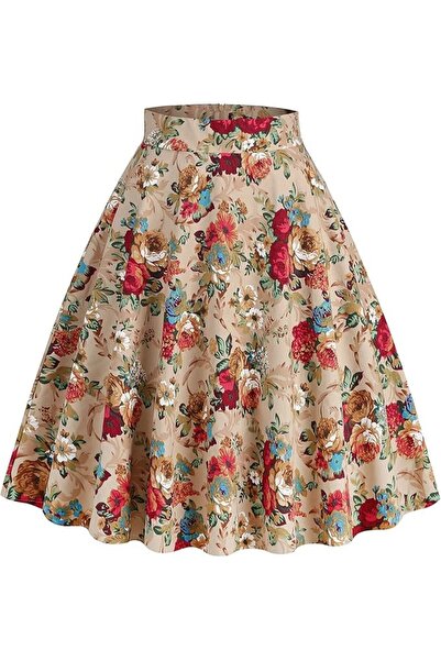 Dotail FYMNSI vintage rockabilly skirt, 1950s style, polyester, size XL, flor...