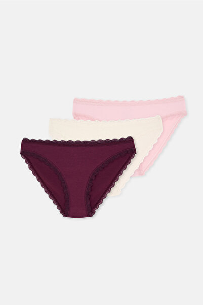 Dagi 3-Piece Flat Brief Panties with Lace Detail at Waist and Legs