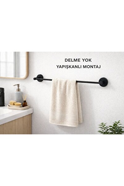 Viosa Yapışkanlı Siyah Uzun Havluluk Banyo Mutfak Havlu Askılık Kolay Montaj