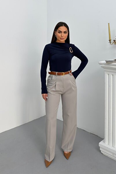 spirituel Women's Pants with Belt, Pleated Detail, Double Pockets, Wide Leg P...