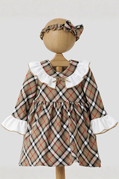 Mymio Ekose Desenli Fırfır Yakalı Bebek Elbise