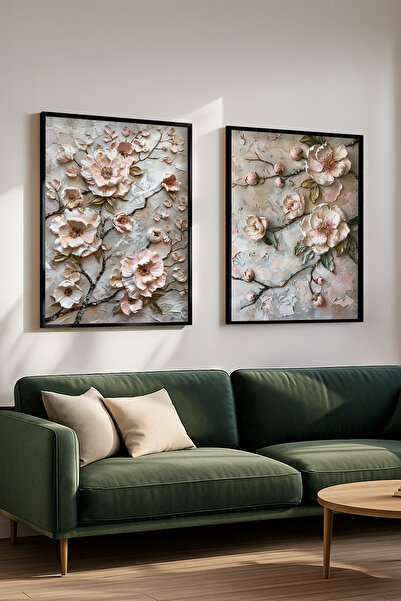 STARYUNA Μαύρο ξύλινο πλαίσιο με λουλούδια από κλαδιά Σακούρα, Σετ διπλής ζωγ...