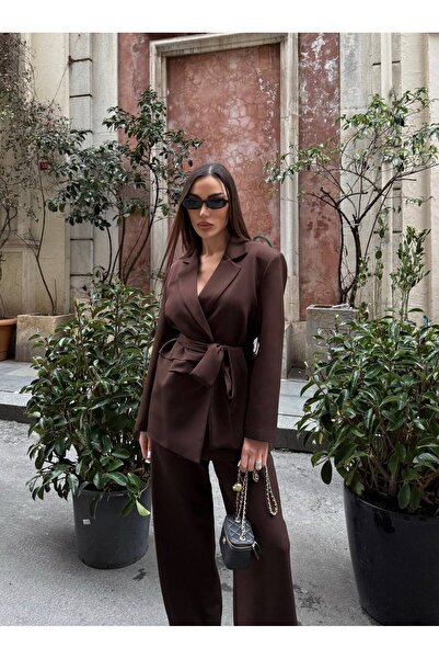 Julidress Waist-Tied Jacket and Palazzo Pants Bottom Top 2-Piece Premium Set