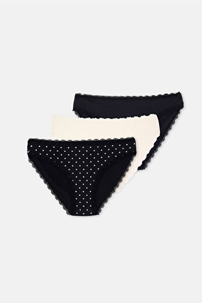 Dagi 3-Piece Printed Brief Panties with Lace Detail at Waist and Legs