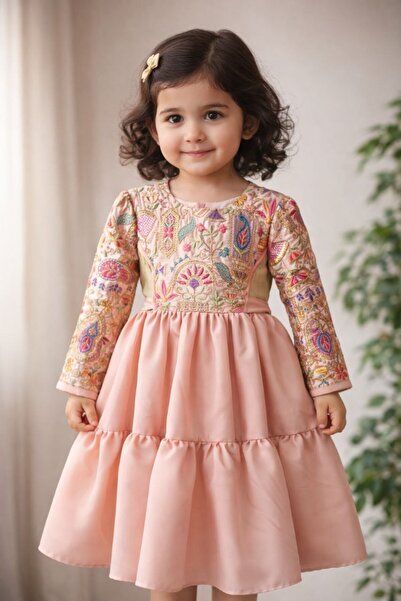 La reina petite Silk dress with distinctive embroidery for young girls