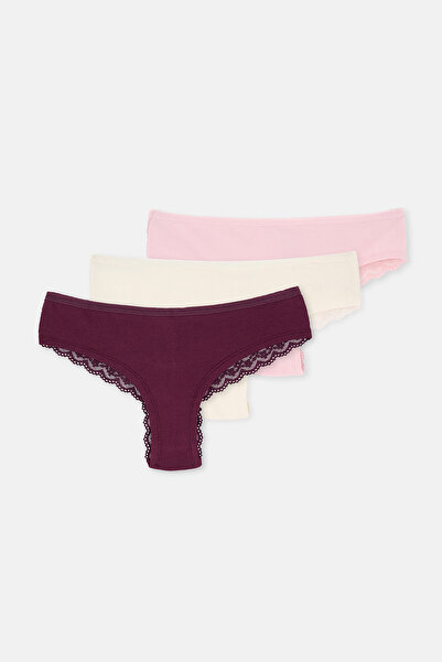 Dagi 3-Piece Plain Brazilian Panties with Lace Detail on the Back