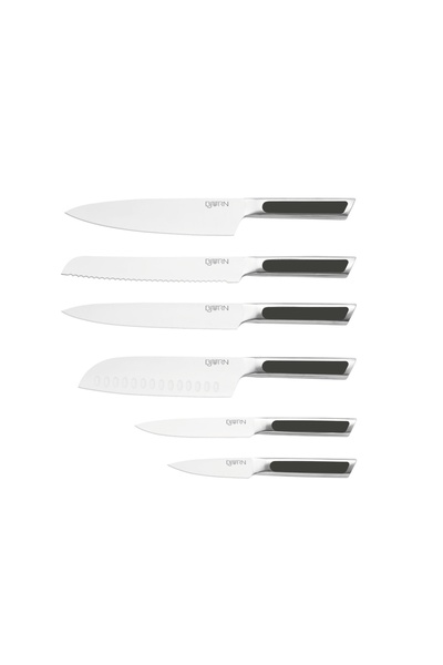 BJORN Set of 6 LOKI kitchen knives, satin stainless steel blade with matte bl...