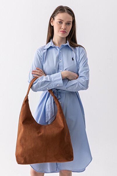 Paul Brand Siena Taba Süet Dokulu Büyük Boy Geniş Hacimli Kadın Hobo Omuz Çan...