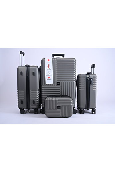 MAC CENTER 4-piece hard-shell luggage set, grey – TSA lock – 360° wheels