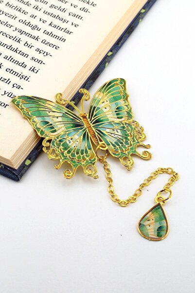 Solfera Verde, galben, culori, fluture, auriu, semn de carte metalic cu lanț ...