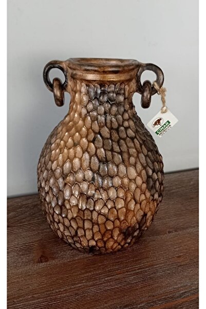 ÇINAR DESİGN DEKORATİF TESTİ KULPLU VAZO ESKİTME TASARIM DOLU POLYESTER