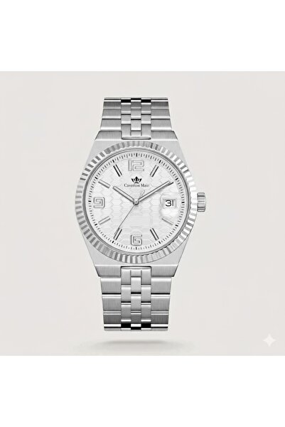 Caverton Mair Men's wristwatch with a white dial, high-quality steel strap