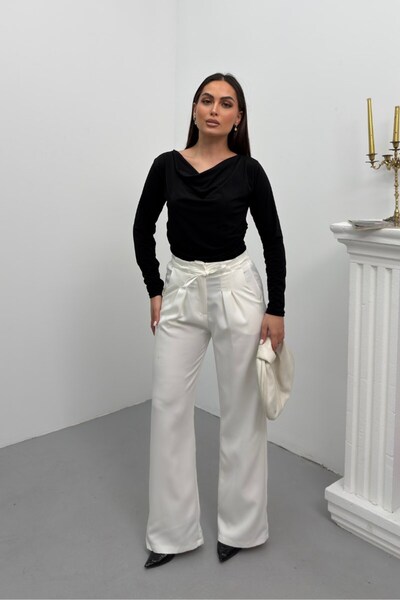 spirituel Women's Trousers with Lace-Up Waist, Pleated Detail, Double Pockets...