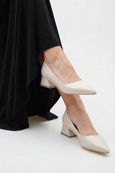 BİR-SEN SHOES cova bej rugan kısa topuk stiletto 3.5 cm