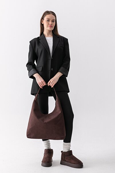 Paul Brand Geantă de umăr Siena Bitter Brown din piele întoarsă texturată, de...