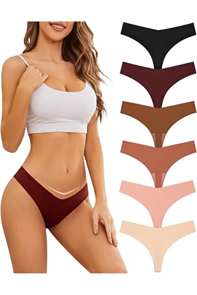 Domees Domee Women's Thongs, Seamless Invisible Underpants, Briefs, Pack of 6