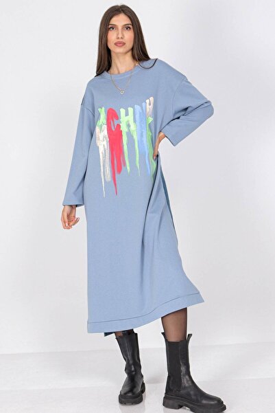 ROHBOUTIQUE Oversized midi dress with painted details Blue