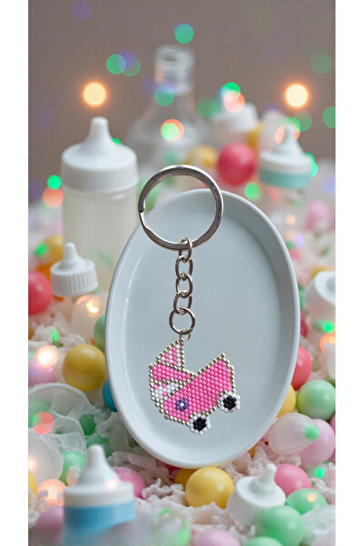 SEARD Miyuki Beads Handmade Pink Baby Stroller Keychain/Bag Ornament 1