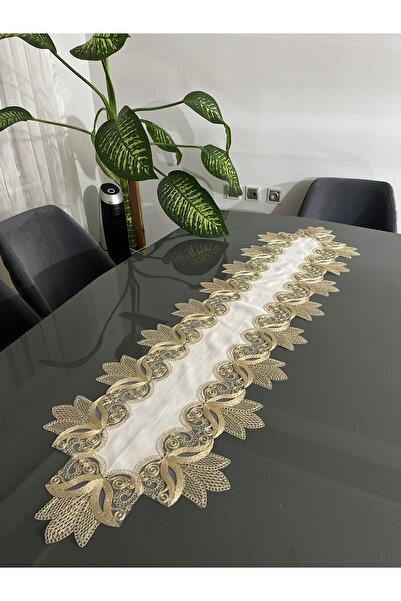 BRL ÇEYİZ HOME Fransız Dantelli Keten Gardenya Lüx Güpürlü Runner