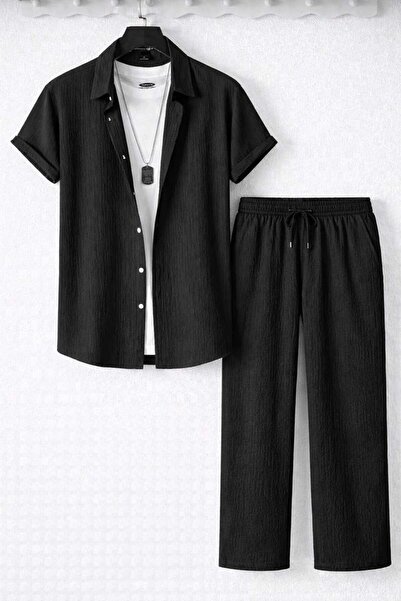 BRLKN Boyfriend Fit Waffle Fabric Alaçatı Style Unisex Wrinkled Short Sleeve ...